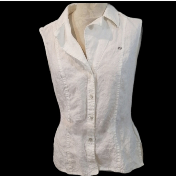 Escada White Linen Blouse Sleeveless Size … - Picture 2 of 14